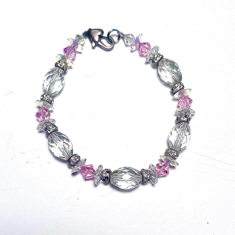 Elegant Pink and Silver Glass Beaded Bracelet